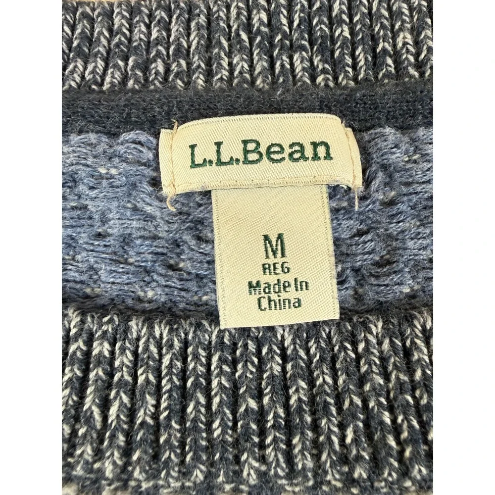 L.L.Bean Cotton Sweater Mens Medium Blue Textured Striped Crewneck